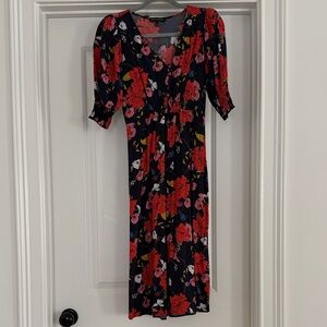 Banana Republic Black Dress with Red Floral Pattern